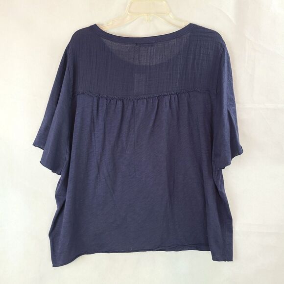 New MICHAEL STARS Women's (2X) Admiral Navy Blue Flutter Sleeve Raw Hem Tee Top - Picture 5 of 8